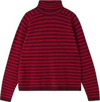 JUMPER 1234 Womens Narrow Stripe Roll Collar Sweater In Red Burgandy