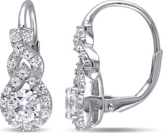 Mimi & Max Created White Sapphire Twist Leverback Earrings in Sterling Silver
