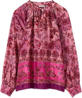 Oltre Foulard Print Blouse - Dames - Blouses - Roze - L - Katoen - Overhemden