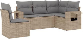 vidaXL Juego De Sof&aacute;s Jard&iacute;n Con Cojines 5 Pzas Rat&aacute;n Sint&eacute;tico Beige Vidaxl