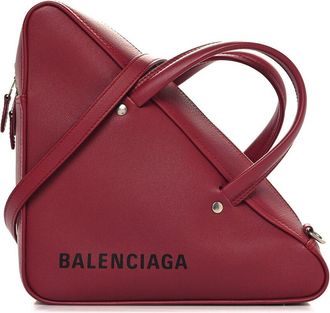 Balenciaga Rouge Calfskin Leather Shiny Day S Triangle Duffel Bag (Authentic Pre-Loved)
