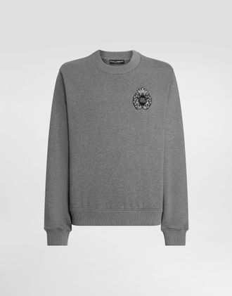 Dolce & Gabbana Sweatshirt With Heraldic Patch - Man Sweatshirts Gray 44