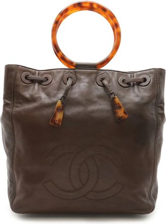 Chanel Dark Brown Plastic Leather Handbag Tote Bag (Pre-Owned)