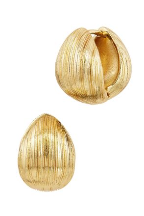 Savvy Cie Jewels GOLD PLATED TEXTURE BALL HUGGIE EARRINGS