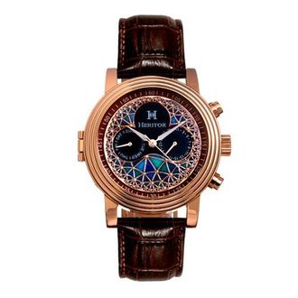 Heritor Legacy Leather-Band Watch w/Day/Date in Rose Gold/brown at Nordstrom