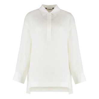 Max Mara Blouses, female, White, Size: L Linen Shirt with Side Slits
