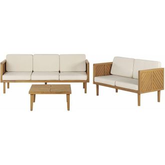 Beliani Salotto da giardino 5 posti legno di acacia con cuscini beige chiaro Baratti