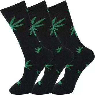 Generic Pack Of 3- Mens Designer Green Leaf Cotton Rich Suit Socks Plant Weed Leaf Style Trainer Or Regular Socks For Male-Green-Size-UK 6-11