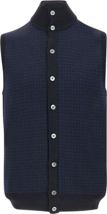 FILIPPO DE LAURENTIIS Gilet in lana con bottone e pied-de-poule - Blu