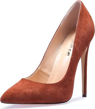 Castamere Womens High Heels Party Wedding Pointed Toe Slip On Court Shoes Classic Elegant Pumps 12CM Stiletto Heels Brown Suede Shoes UK 5
