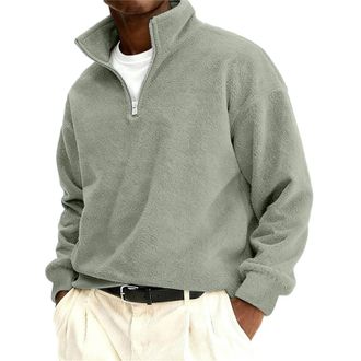 Generic Mens Fleece Sweatshirt Winter Microfleece Warm Sweatshirts Long Sleeve Soft Jumpers Standing Collar 1/4 Zipper Sweater Pullover Vintage Work Sweaters 