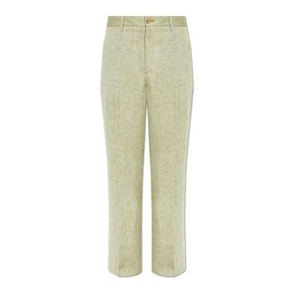 Etro Etro, Suit Trousers, male, Green, Size: XL Straight-leg Linen Trousers with Chevron Motif