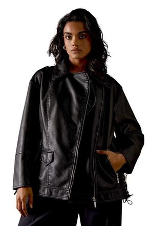 Warehouse Oversized Whipstitch Leather Look Jacket in Black at Nordstrom, Size 10