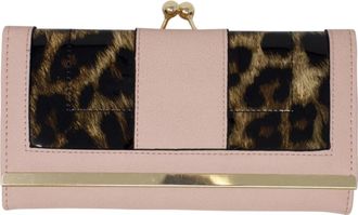 Generic Ladies Metal Finish Clip Top Card Slots Women Wallet Bag Animal Print Clutch Purse Handbag 1178 (Pink)