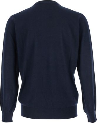 KANGRA Blue Crewneck Sweater With Ribbed Trims In Wool Man