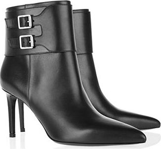 Saint Laurent Black Leather Wrap Buckle Ankle Boots Size 39