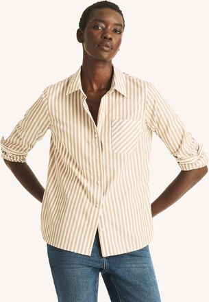 Nautica Womens Striped Roll-Tab Sleeve Shirt