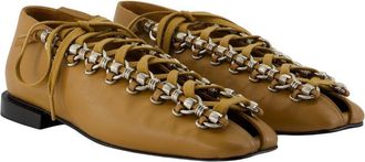 Toga Archives Womens Leather Lace-Up Ballerina Khaki Calfskin