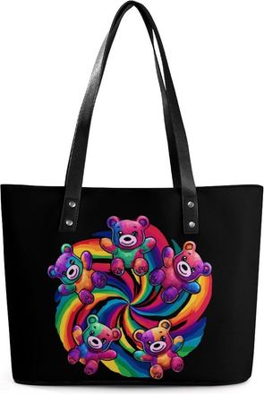 Generic Tie-Dye Candy Bears Tote Bags for Women Cute Shoulder Purses Handbags