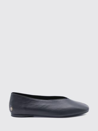 Anine Bing Smooth Leather Ballet Flats with Round Toe and Metallic Monogram