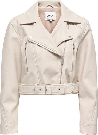 Only Lederimitatjacke ONLY ONLPAULINE FAUX LEATHER JACKET CC OTW, Damen, Gr. XL, pumice stone, Web, Obermaterial: 100% Polyester, unifarben, kurz, V-Aussch