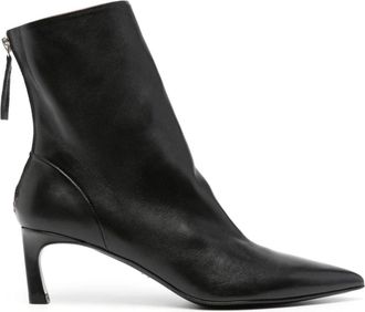 Halmanera Zwarte Leren Enkellaarzen - Dames - Laarzen met Hak - Zwart - 40 EU - Leer - Schoenen