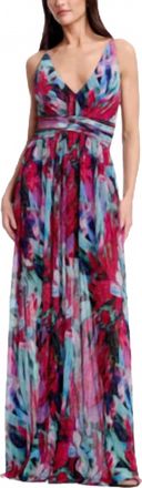 Dress The Population Taylor Gown In Pink Red Multi