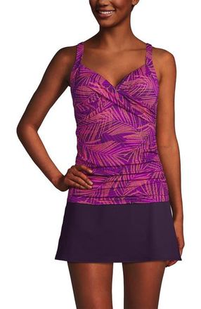 Lands End Plus Size DD-Cup Chlorine Resistant V-Neck Underwire Tankini Top Swimsuit Adjustable Straps in Violet Rose Stipple Palm at Nordstrom, Size