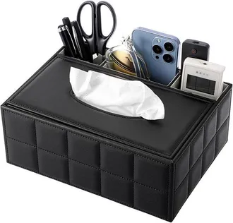 OEM Allecta - Caja Rectangular Para Pa&ntilde;uelos Con Soporte Para Mando A Distancia - Negra - Organizador De Oficina