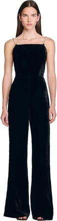 Sandro Velvet jumpsuit with removable straps in Black at Nordstrom, Size 38 Eu