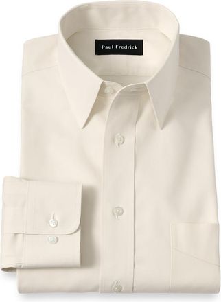 Paul Fredrick Non-iron Cotton Pinpoint Solid Point Collar Dress Shirt in Ecru at Nordstrom, Size 17.5 - 33