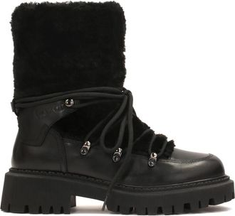 Kazar Zwarte laarzen met bont bovenkant - Dames - Winterlaarzen - Zwart - 39 EU - Leer - Schoenen