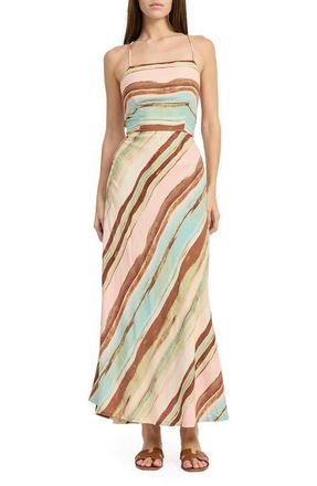 En Saison Lana Stripe Maxi Sundress in Blush Brown Blue at Nordstrom, Size X-Small