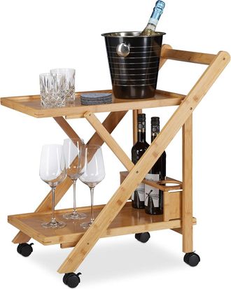 OEM Carrito De Cocina Plegable De Bamb&uacute;, Natural, 32 X 47 X 57 Cm, Marr&oacute;n Claro
