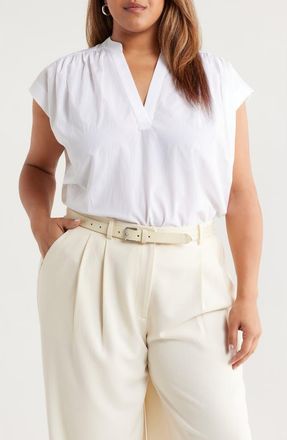 Nordstrom Shirred Cap Sleeve Top in White at Nordstrom, Size 3X