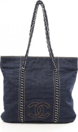 Chanel Navy Denim Handbag Tote Bag (Pre-Owned)