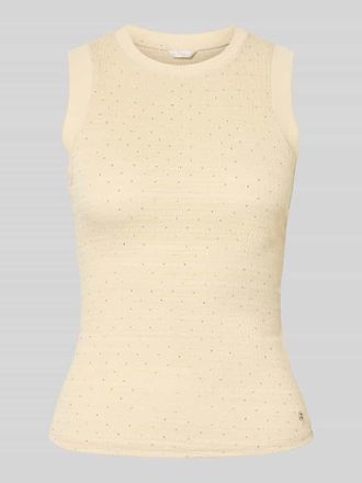 Guess Top mit Ziersteinbesatz und Rundhalsausschnitt in Beige, Gr&ouml;&szlig;e XL