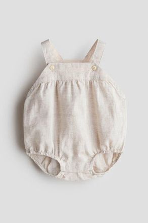 H&M Linen Romper Suit in Light Beige at Nordstrom, Size Newborn