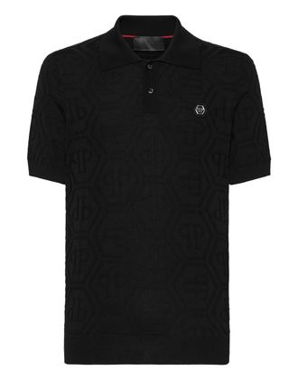 Philipp Plein Jacquard Silk Wool Pullover Polo-Neck Ss Monogram