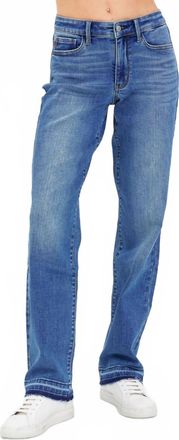 Judy Blue Mid Rise Release Hem Dad Denim Jeans In Blue