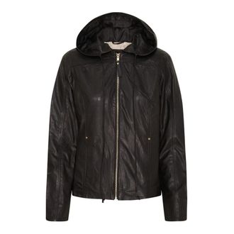 BTF-CPH Zachte Biker Jacket met Capuchon - Dames - Leren en Su&egrave;de Jassen - Zwart - XL - Leer - Jassen
