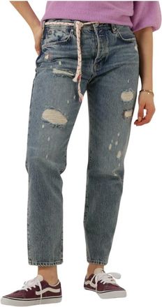 Scotch & Soda Blauwe Slim Boyfriend Jeans - All Tied Up - Dames - Cropped Jeans - Blauw - W31 - Jeans