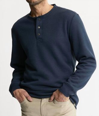 Jachs NY Sherpa Bonded Waffle Long Sleeve Henley In Navy