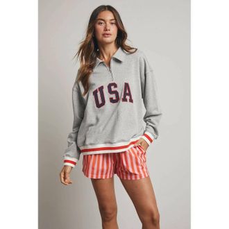 Wishlist Usa Half-Zip Pullover Sweatshirt In H. grey/navy