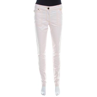 Escada Pale Beige Denim Contrast Topstitch Detail Tapered Jeans