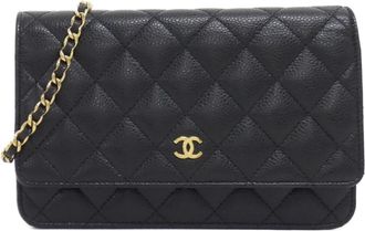 Chanel Black Grained Calfskin Chain/Shoulder Wallet (Pre-Owned)