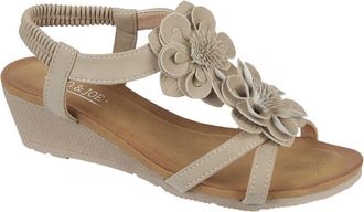 Jo & Joe Ladies Mid Heel Wedge Comfort Sandal with Glitzy Jewels and Elasticated Slingback Strap, Flexible sole sizes 4-8 (Beige 3, UK Footwear Size System, Ad