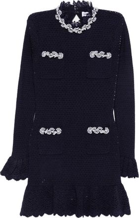 Self Portrait Embellished Crochet-knit Mini Dress