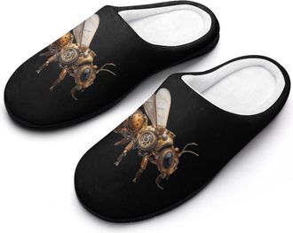 Generic Steampunk Bee Funny Mens Cotton Slippers Soft Non-Slip Rubber Sole House Slipper Indoor Outdoor