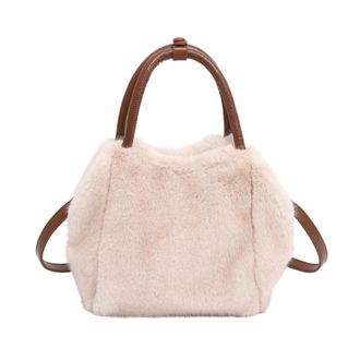 Generic Womens Plush Bags Small Handbag Autumn Winter Shoulder Bag Plush Top-Handle Bags Solid Color Messenger Women Retro Crossbody(Beige)